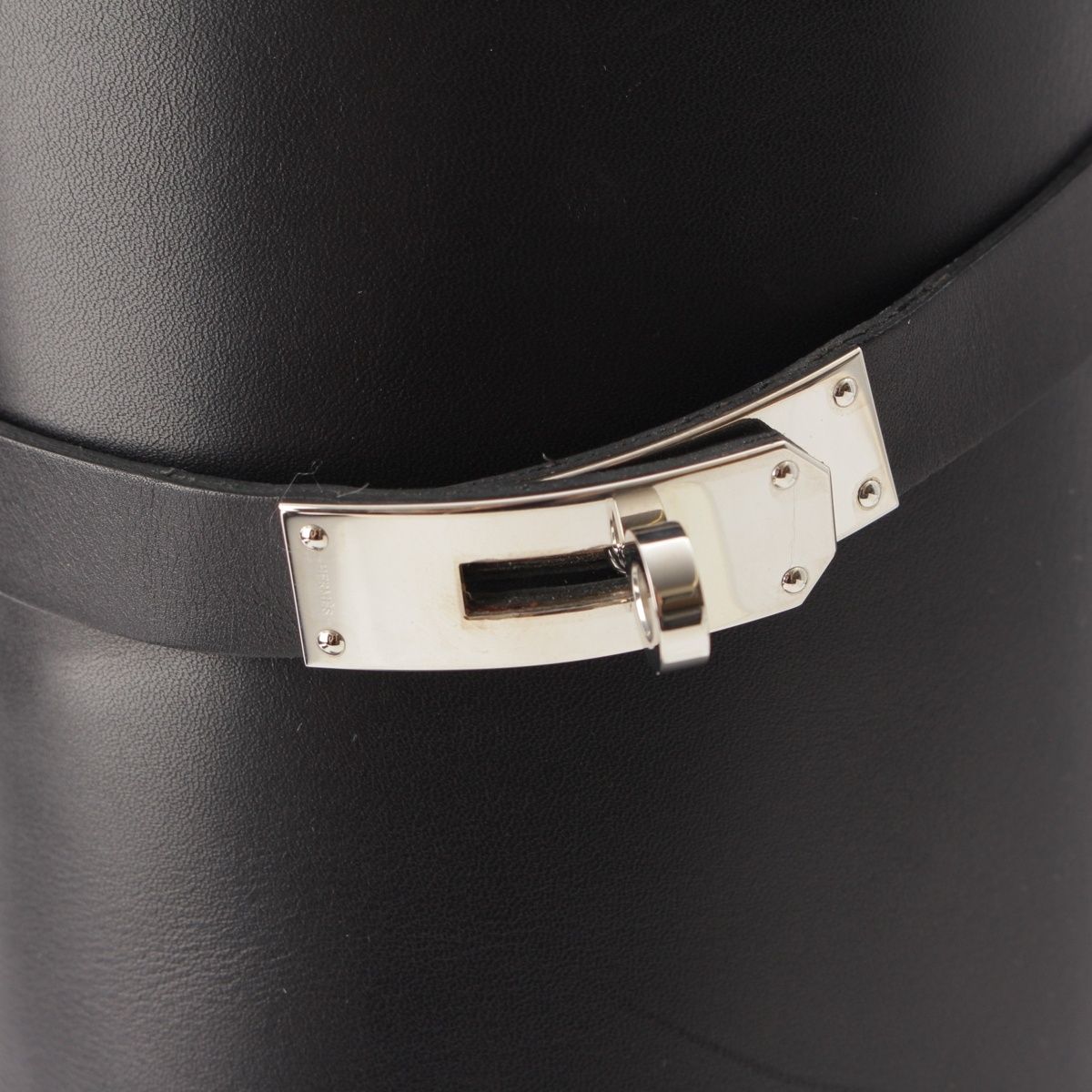 Hermes Story Leather Kelly Heels Long Boots Black — view 8