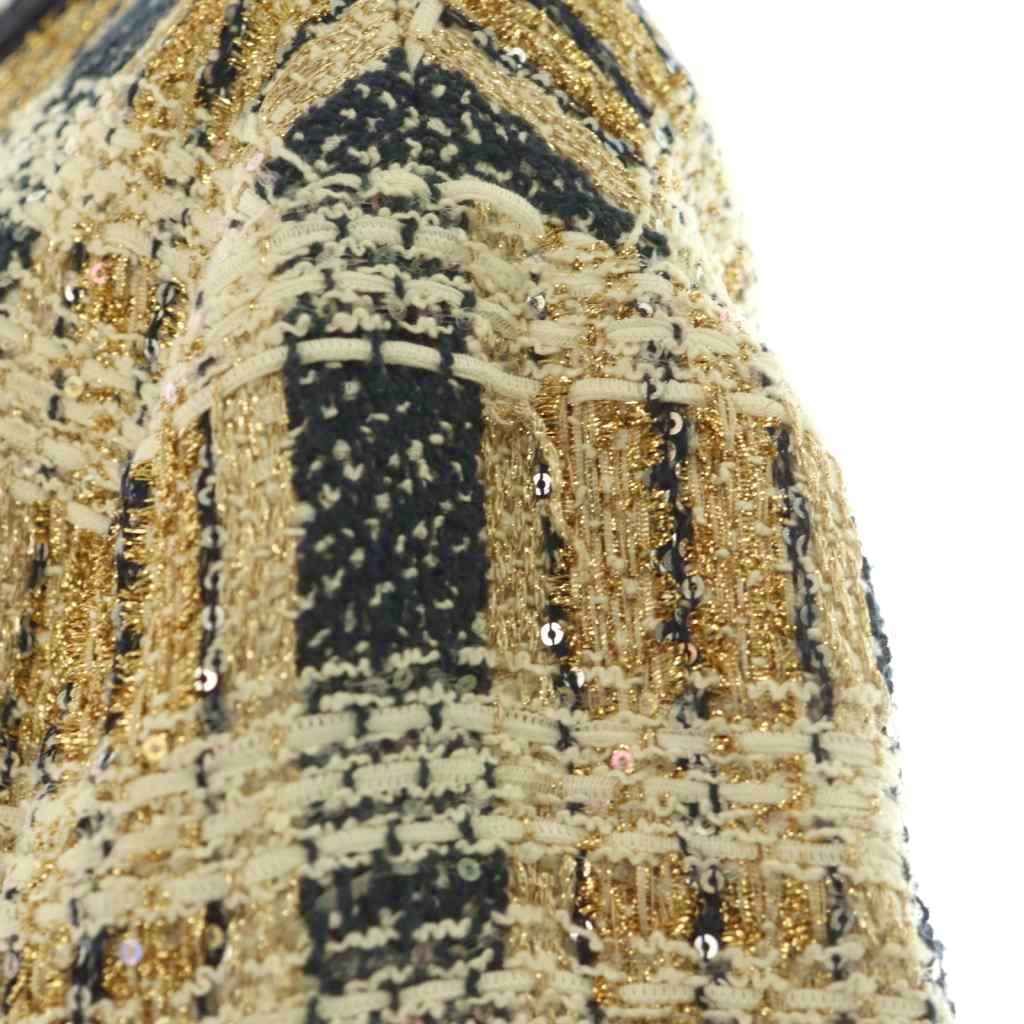 Gucci Tweed Jacket Collarless Beige Navy 36 — view 7