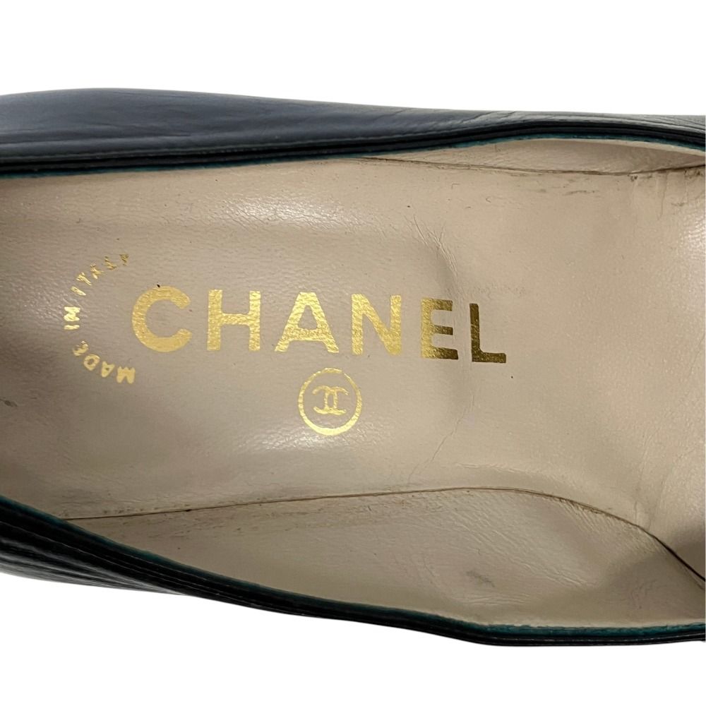 Chanel CC Logo Stitch Leather Pumps Small Black Spring Summer Fall — view 8