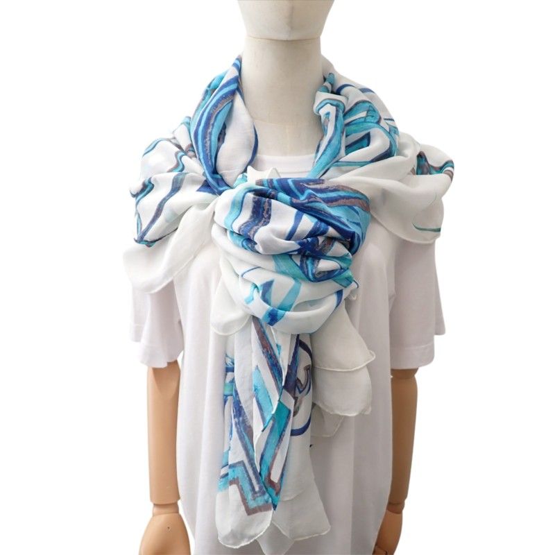 Chanel Shawl Silk White Scarf — view 8