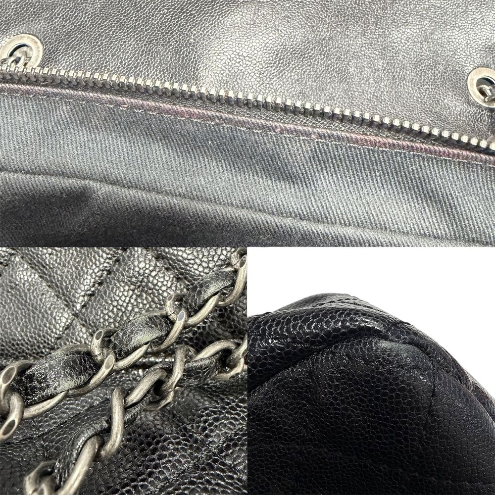 Chanel Shoulder Bag Double Chain CC Logo Crossbody Caviar Leather Black Antique — view 8