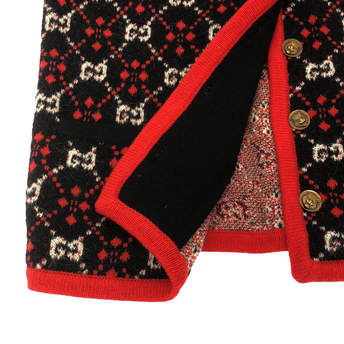 Gucci GG Jacquard Knit Jacket Black Red — view 6