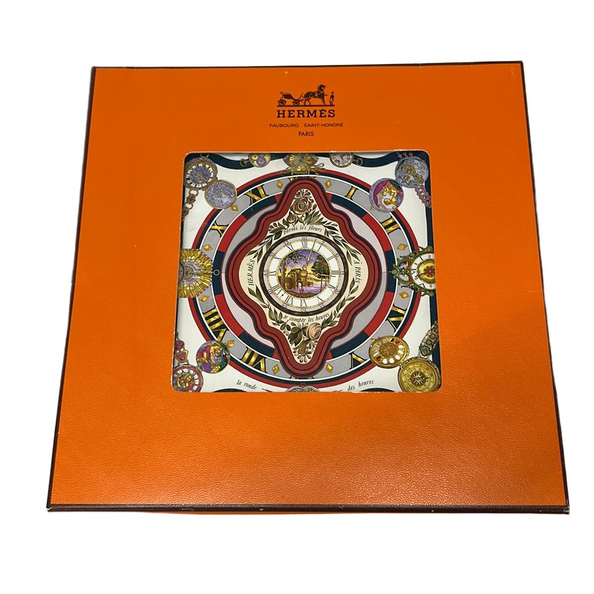Hermes Scarf Carre 90 White Navy Red Parmi les Fleurs Je Compte les Heures Silk — view 5