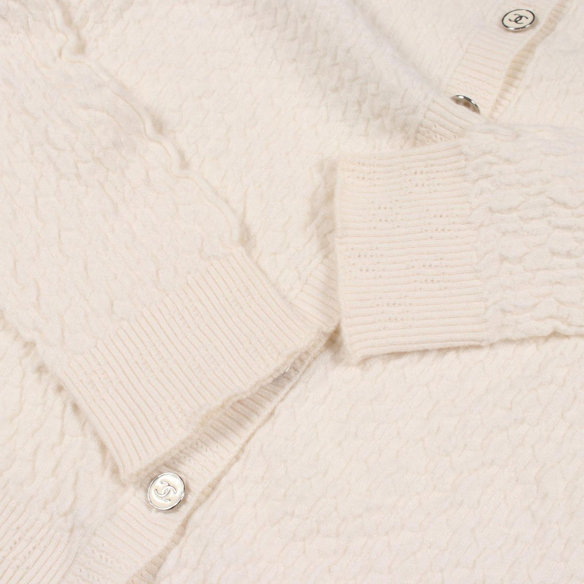 Chanel Cardigan CC Logo Button White Cashmere — view 6