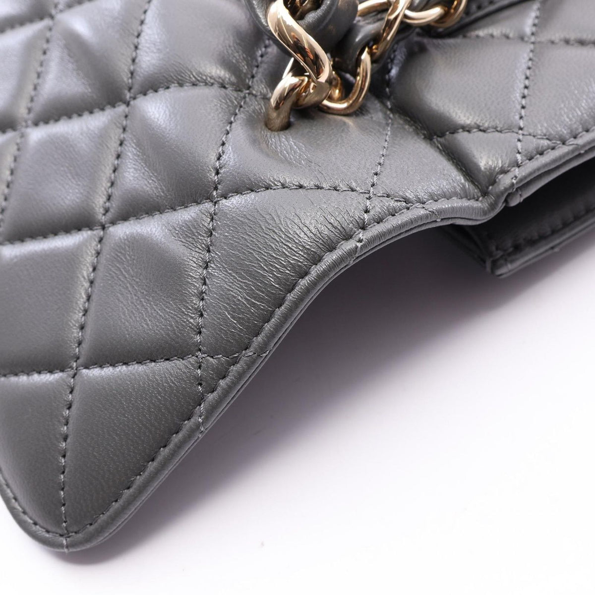 Chanel Shoulder Bag Quilted Flap 2-Way Gray Lambskin Chain — view 8