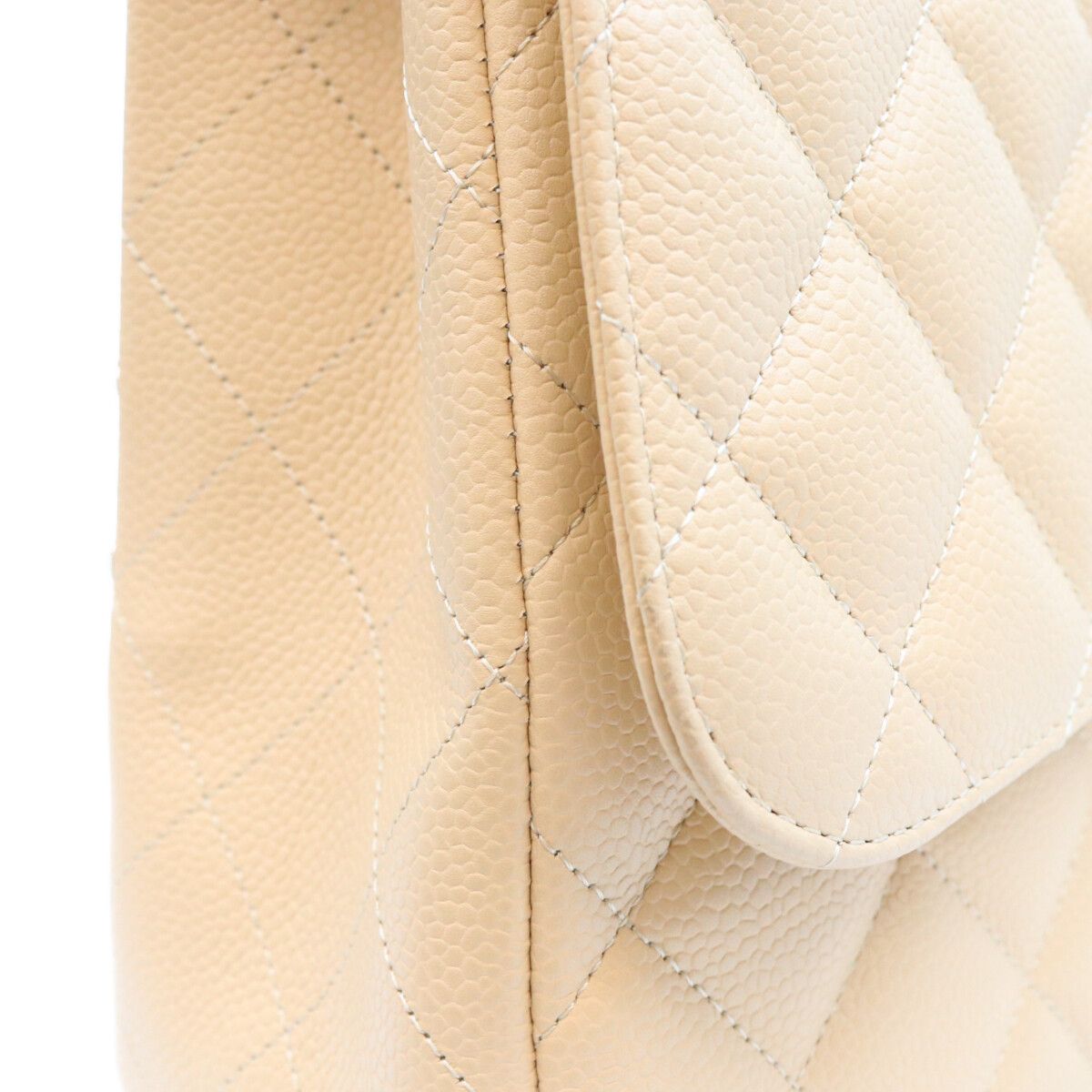 Chanel Beige Caviar Single Flap Silver Maxi Quilted 30 Shoulder Bag — view 8