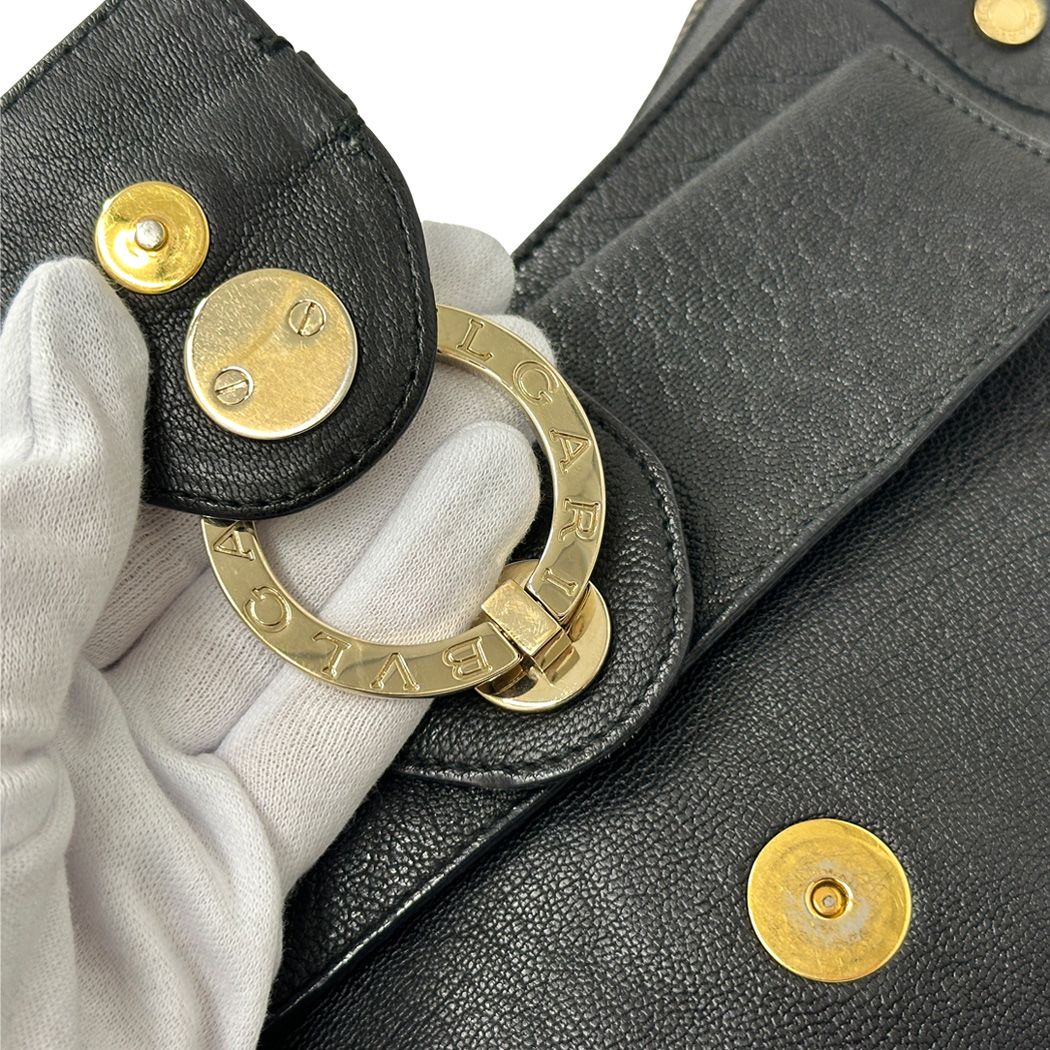 Bvlgari Chandra Shoulder Bag Leather Black Gold Chic Monotone — view 8
