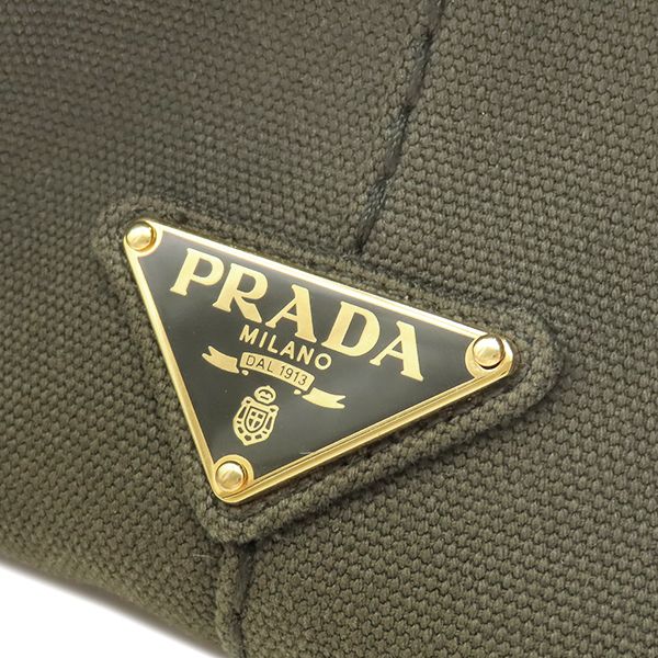 Prada 2-Way Canapa Medium Tote Bag Canvas Khaki Gold Triangular — view 8