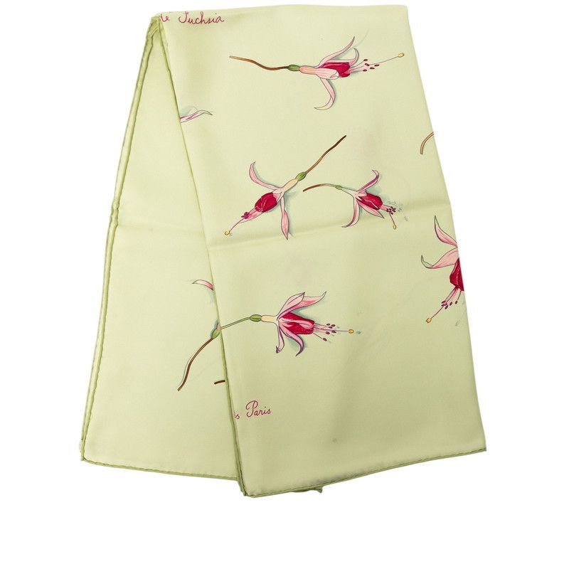 Hermes Carre 90 Fleurs de Fuchsia Scarf Green Multicolor Silk — view 8