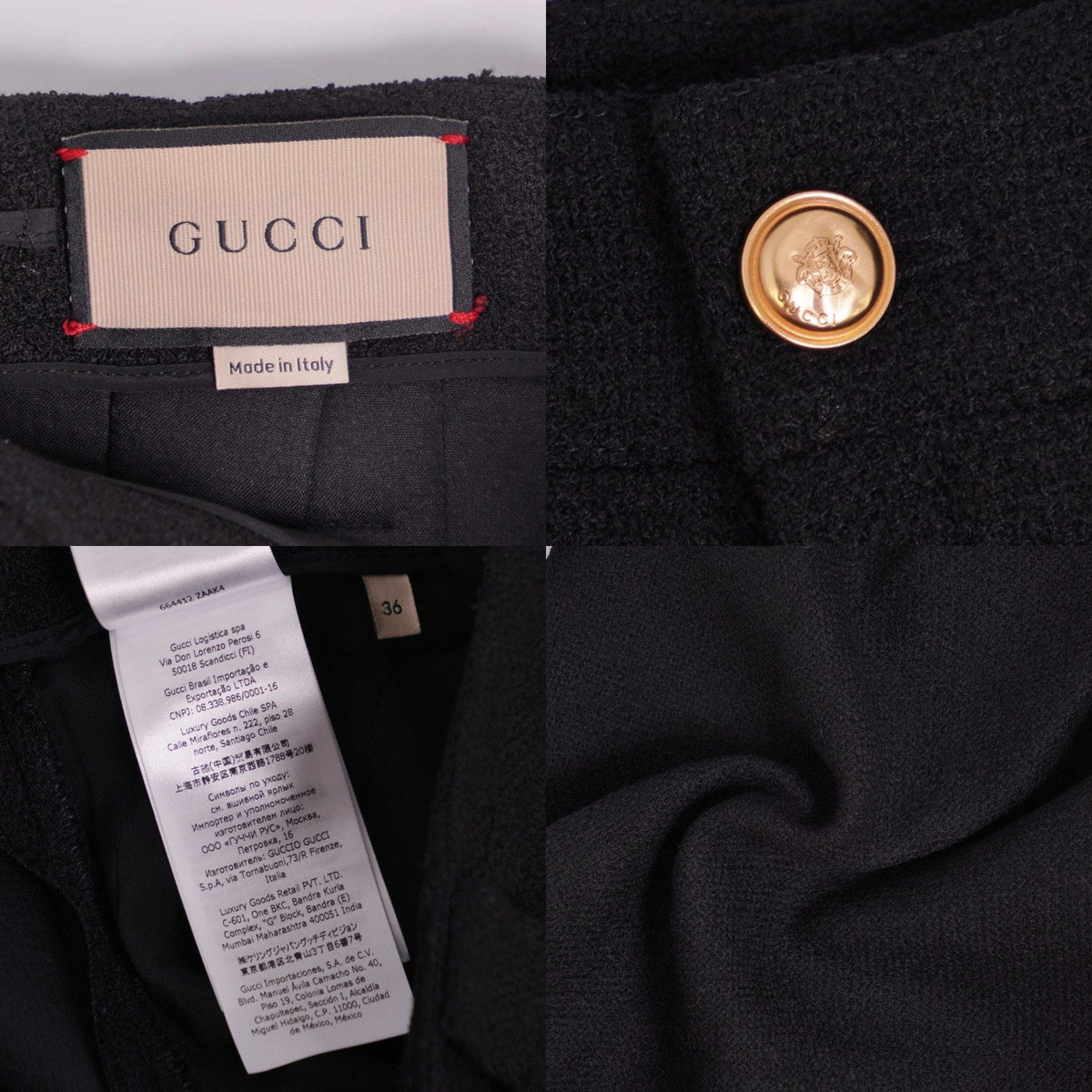 Gucci Pants Wide Tweed Wool Black 36 — view 5