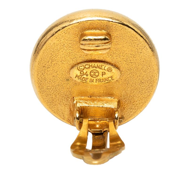 Chanel CC Logo Vintage Earrings 94P Gold Plated Faux Pearl — view 3