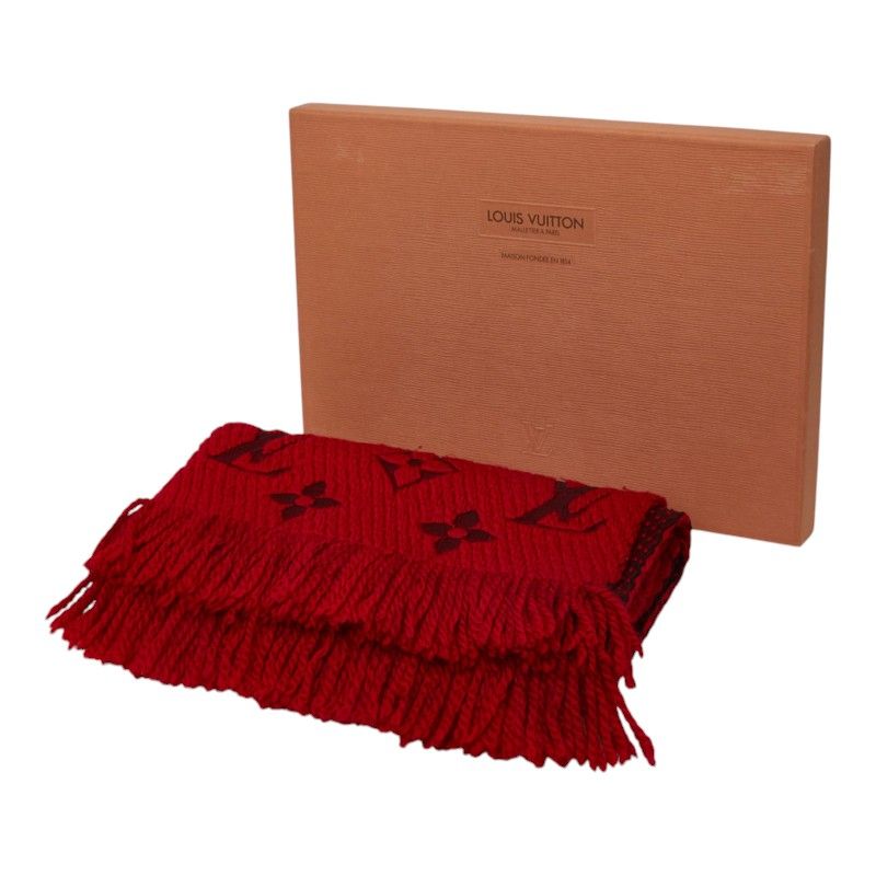 Louis Vuitton Logomania Scarf Red Wool Silk — view 5
