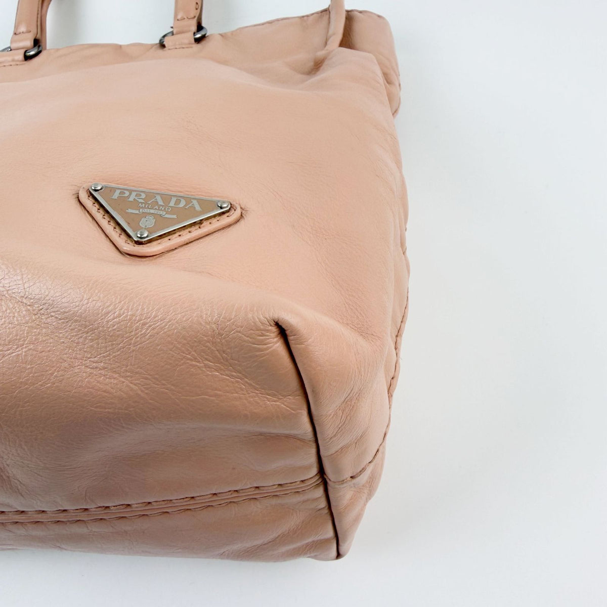 Prada Triangle Logo Soft Leather 2-Way Shoulder Bag Pink Beige Vintage — view 8