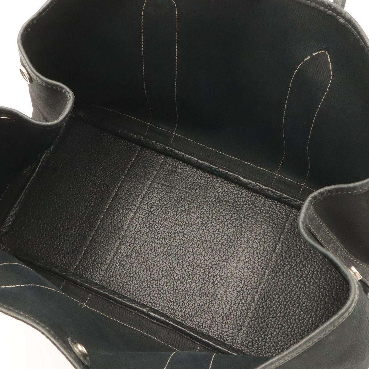 Hermes Garden Party PM Tote Shoulder Bag Toile Officier Leather Black Silver — view 8