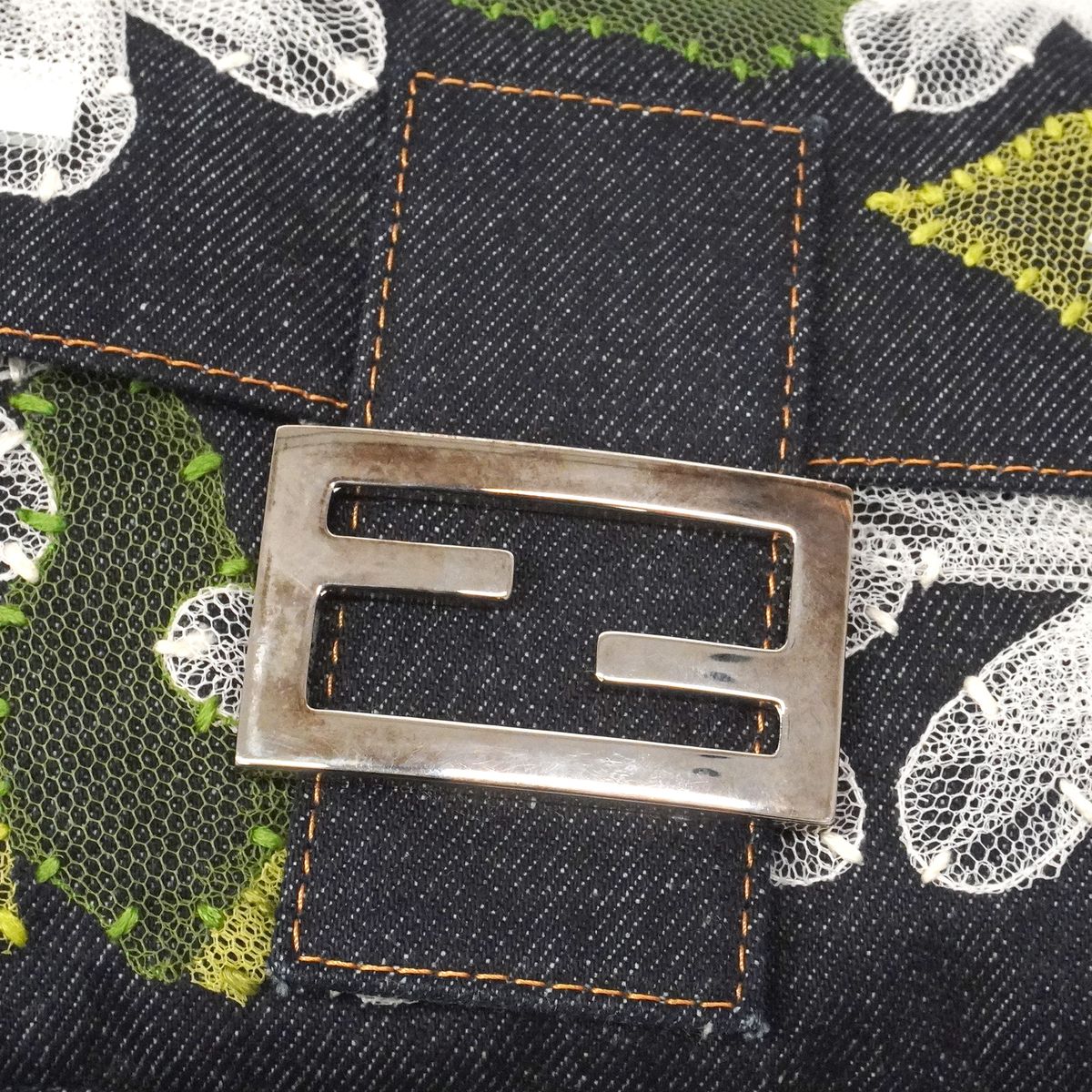 Fendi Handbag Mamma Bucket Denim Navy Silver — view 8