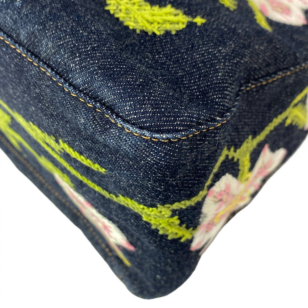 Fendi Shoulder Bag Mamma Bucket Dark Navy Light Pink Multi Embroidery Flower — view 8