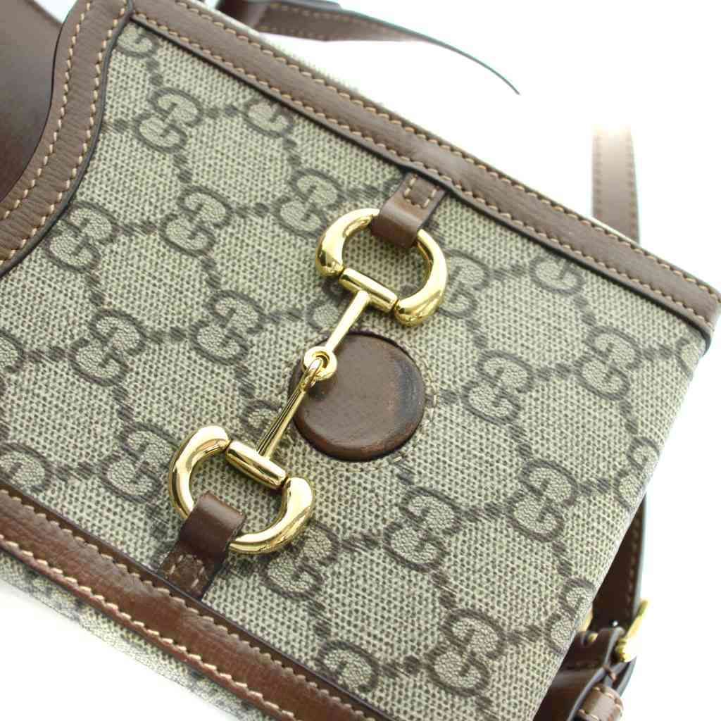 Gucci Horsebit 1955 Mini Shoulder Bag GG Supreme Canvas Leather Brown — view 7