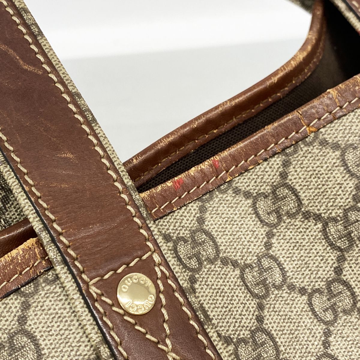 Gucci Tote Bag GG Supreme Brown Champagne Gold — view 8