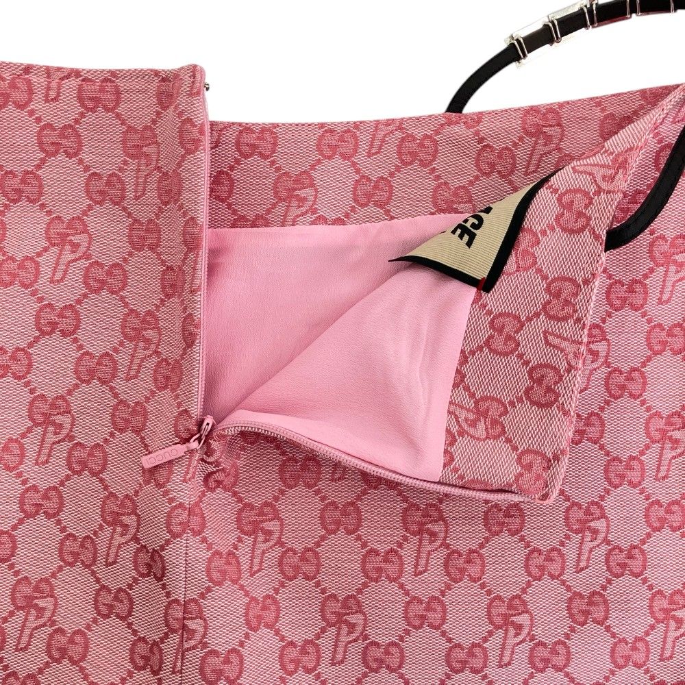 Gucci Palace Collaboration Canvas Lace and Crystal Mini Skirt GG Jacquard Pink — view 8