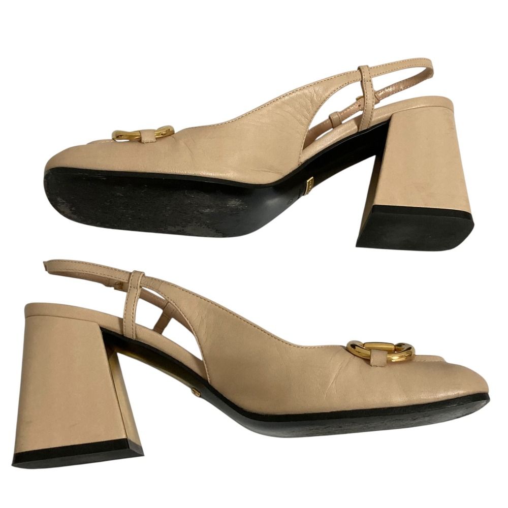 Gucci Horsebit Square Toe Chunky Heel Slingback Pumps Pink Beige Spring — view 8