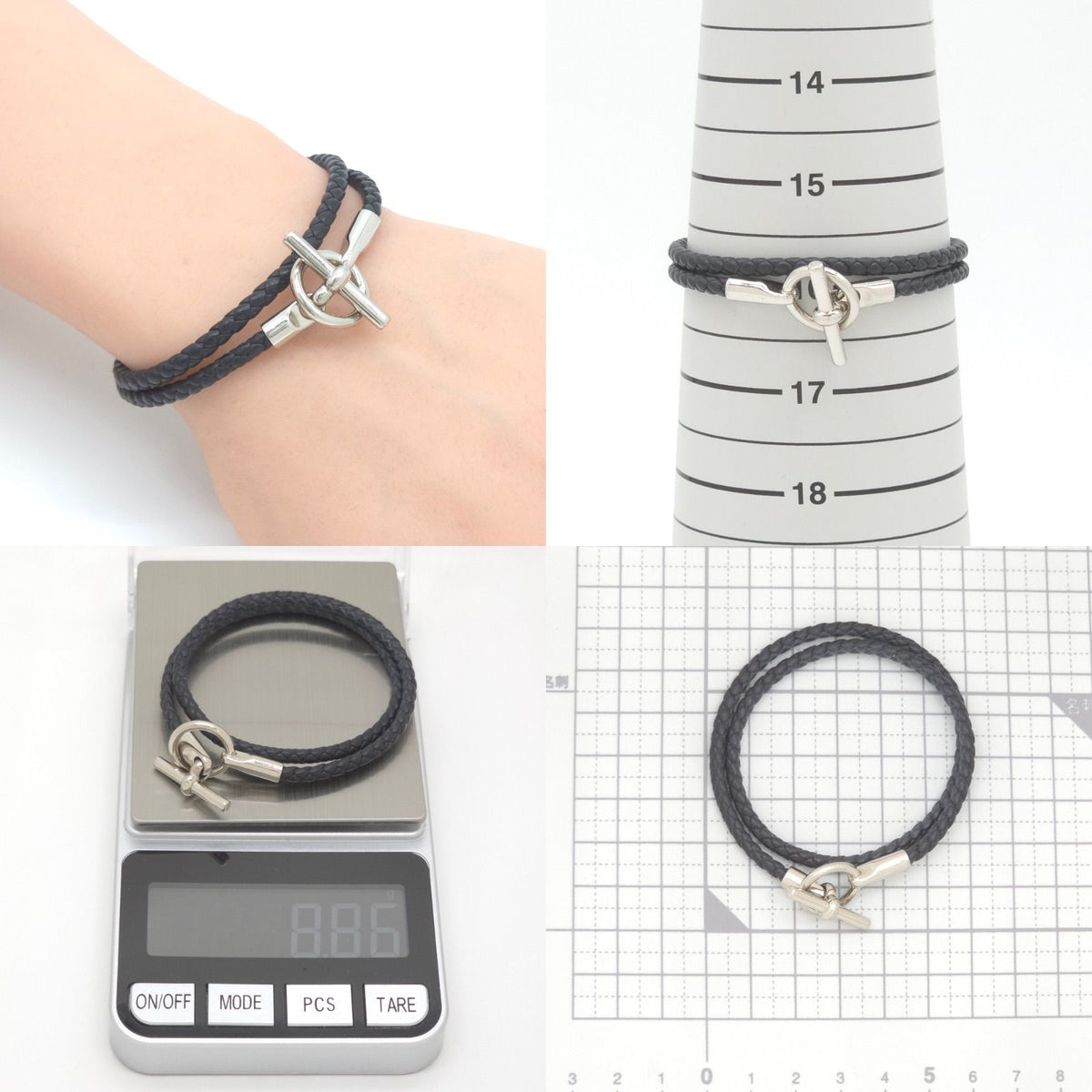 Hermes Leather Bracelet Glenan Double Tour Arm Area Braided Noir Black — view 7