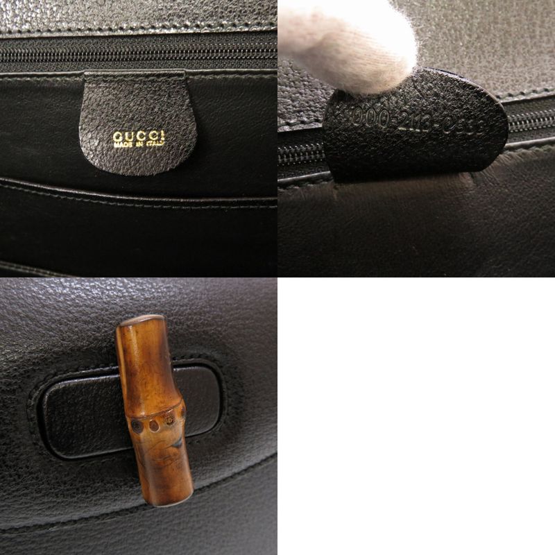 Gucci Bamboo Leather Black 000 2113 0633 Handbag Bag Black 0187 Gucci