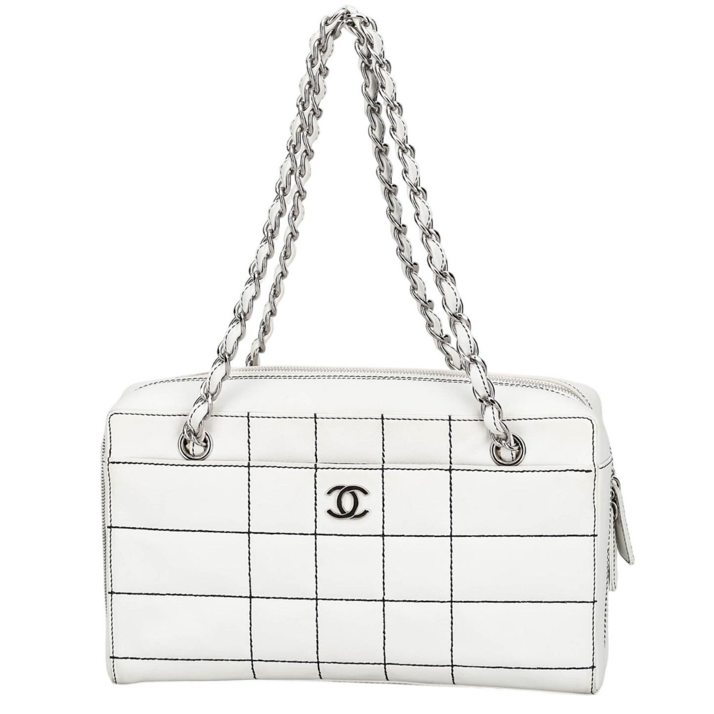 CHANEL CC Wild Stitch Vintage Quilted Bowler Hand Bag Tote Lambskin