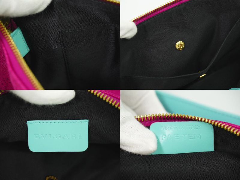 Authentic Bvlgari Logo Shoulder Bag Canvas Leather Pink Multicolor Bag Pre-owned