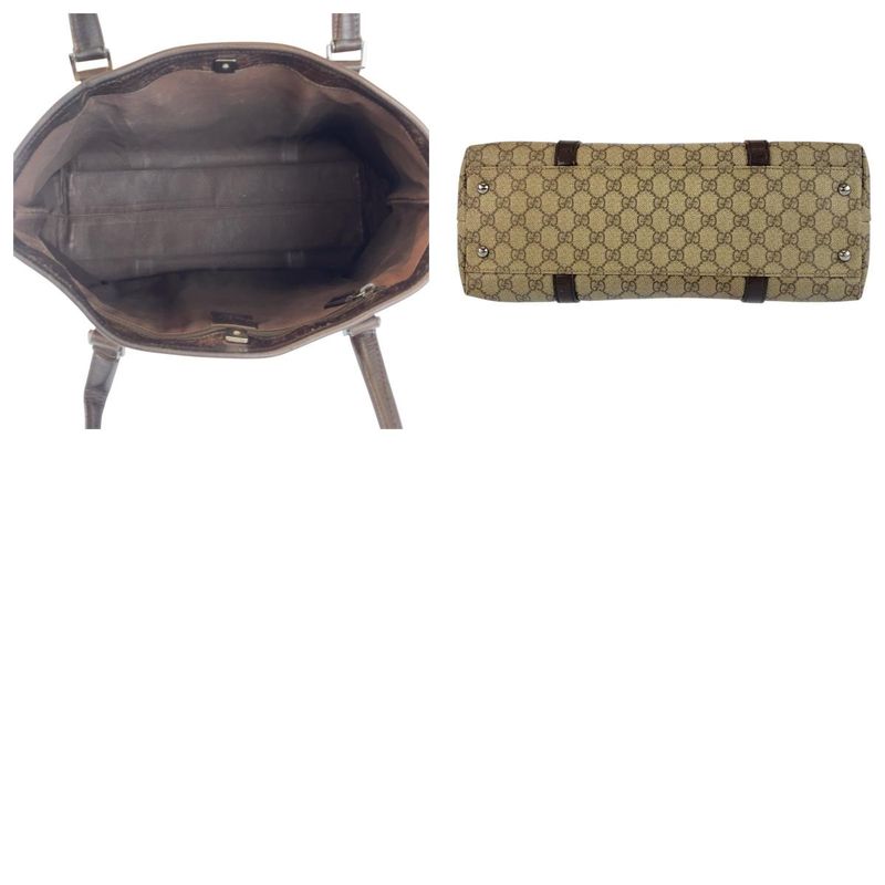 Gucci Beige Brown Silver Hardware GG Supreme Canvas/leather 114595 Tote Bag
