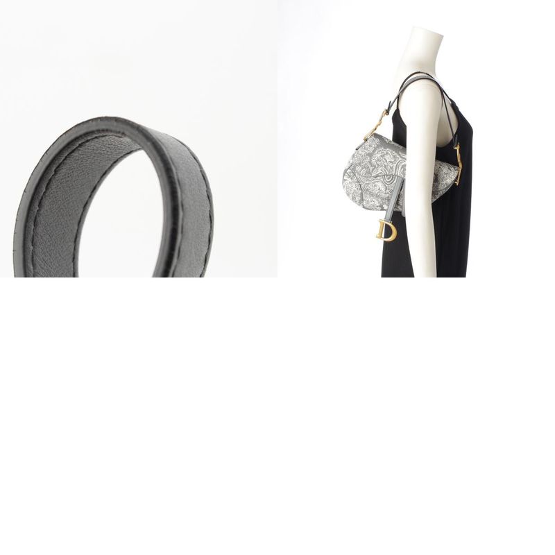 Dior Cotton Toile De Jouy Embroidered Saddle Shoulder Bag Gray