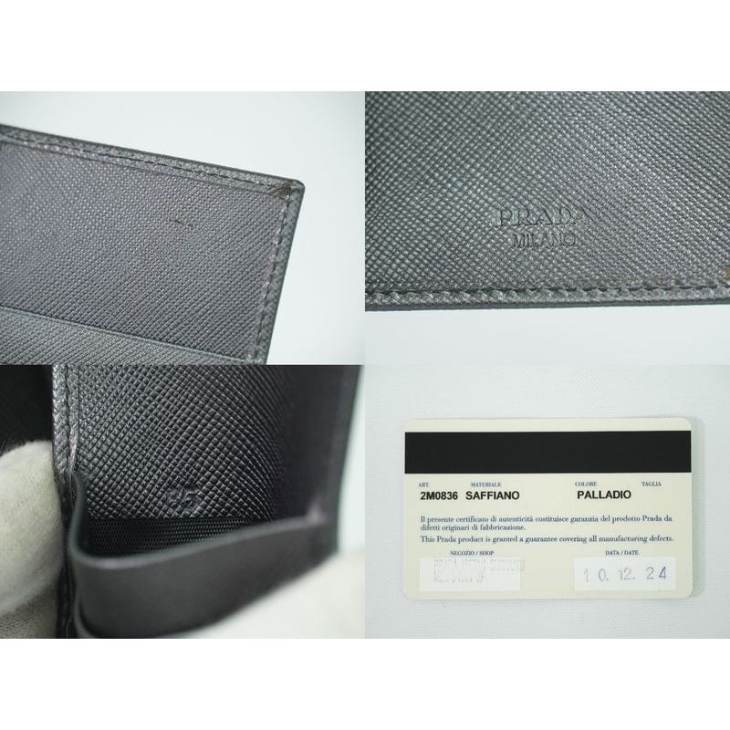 Prada Saffiano Leather Long Wallet Silver 2 M0836 — view 9