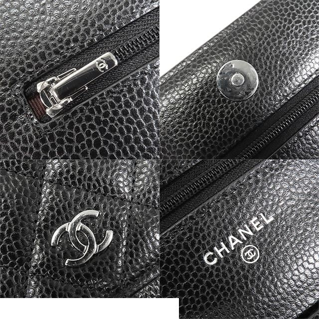 Chanel Chain Black Silver Caviar Leather Quilted Wallet Pochette Shoulder Bag — view 8