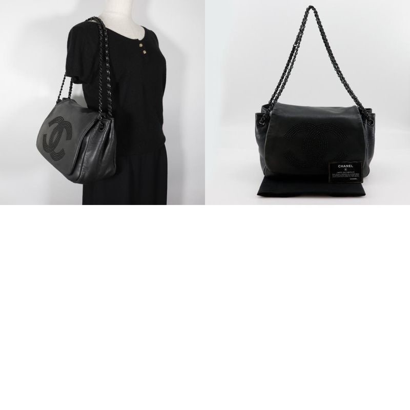 Chanel W Chain Shoulder Studded Coco Mark Lambskin Black Ladies Shoulder Bag