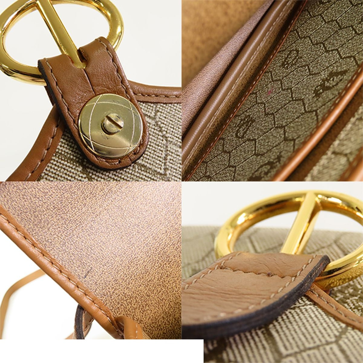 Dior Shoulder Bag Beige Leather Honeycomb Pattern — view 8