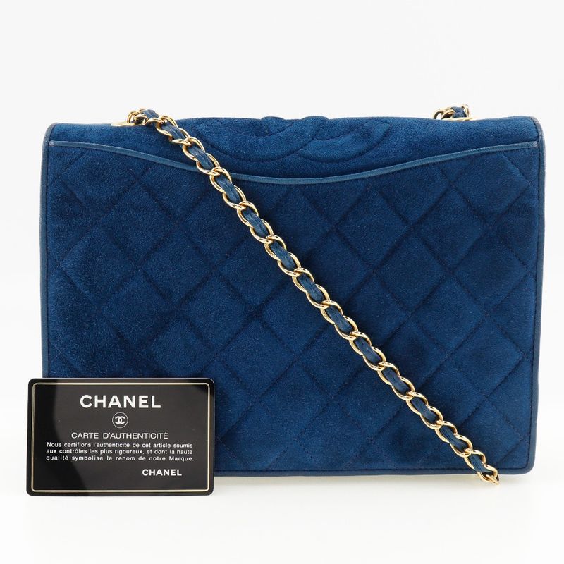 Chanel Chain Shoulder Matelasse Vintage Suede Blue Ladies Shoulder Bag