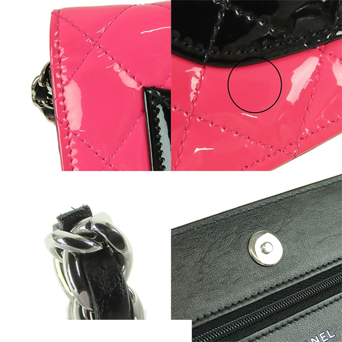 Chanel Chain Wallet Pink Black Silver Patent Leather Patent Shoulder Bag — view 8