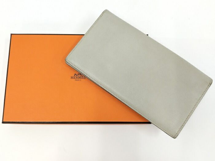 Hermes Citizen Long Silk Inn Bifold Long Wallet Leather Gray C Engraved