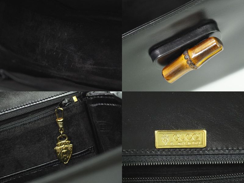Authentic Gucci Bamboo 2WAY Shoulder Bag Handbag Pochette Leather Black Bamboo