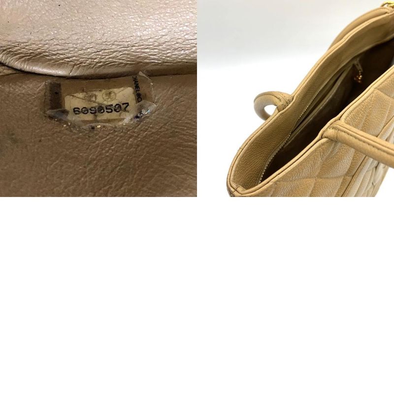 Chanel Tote Shoulder Bag Coco Mark Matte Caviar Skin Beige Ladies