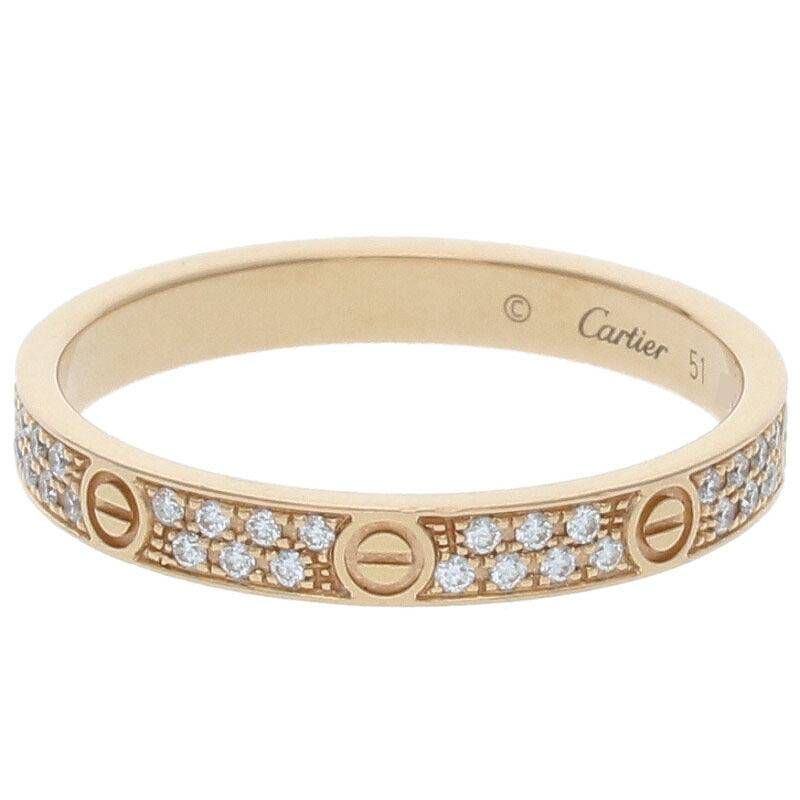 Cartier MINI LOVE RING PAVE Mini Love Ring 18K Pink Gold Diamond Ring Men's 10.5