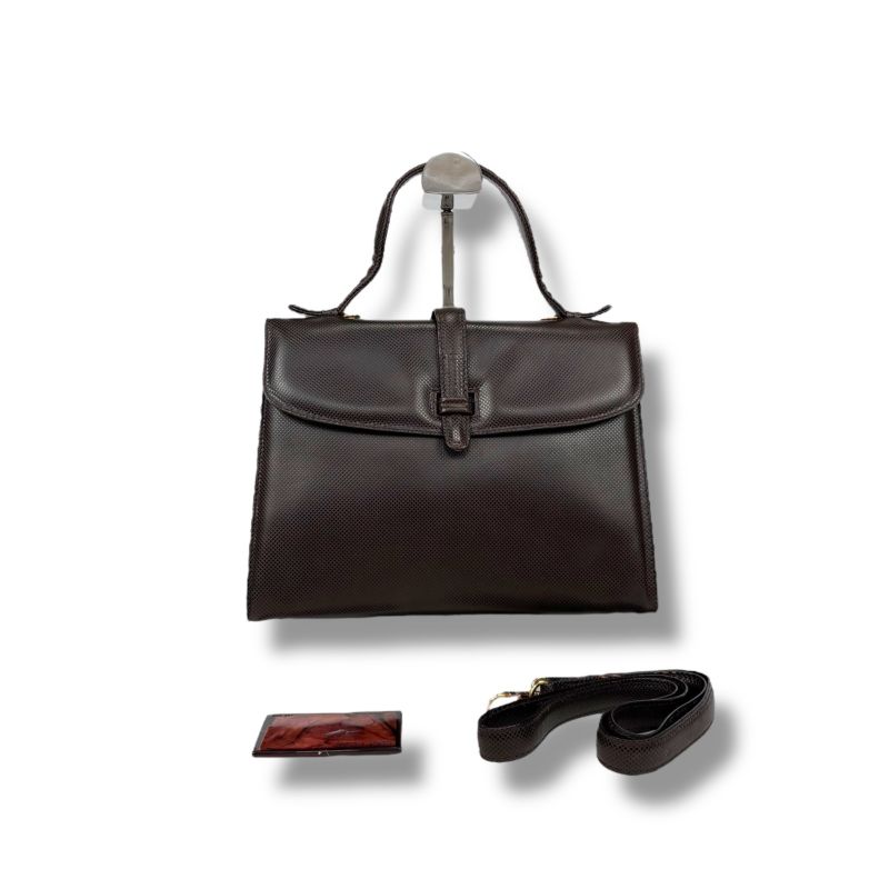 Bottega Veneta Marco Polo 2WAY Top Handle Bag Shoulder Bag Dark Brown Pvcleather