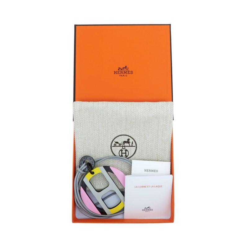 Hermes Necklace H Equipe Buffalo Horn Pink Gray Yellow Pendant