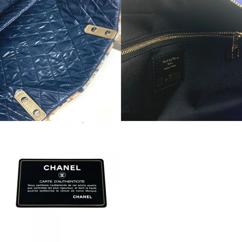 Chanel Shoulder Bag Cat Choupette Camellia Cat Leather / Nylon Blue