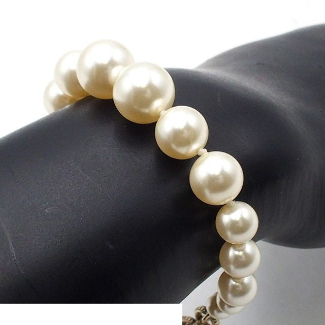Chanel Bracelet Light Gold Faux Pearl Metal CC Logo Rhinestone Costume — view 5