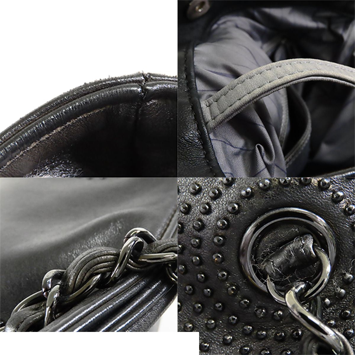 Chanel Bonbon Tote Black Gunmetal Lambskin Studs CC Logo Shoulder Bag — view 8