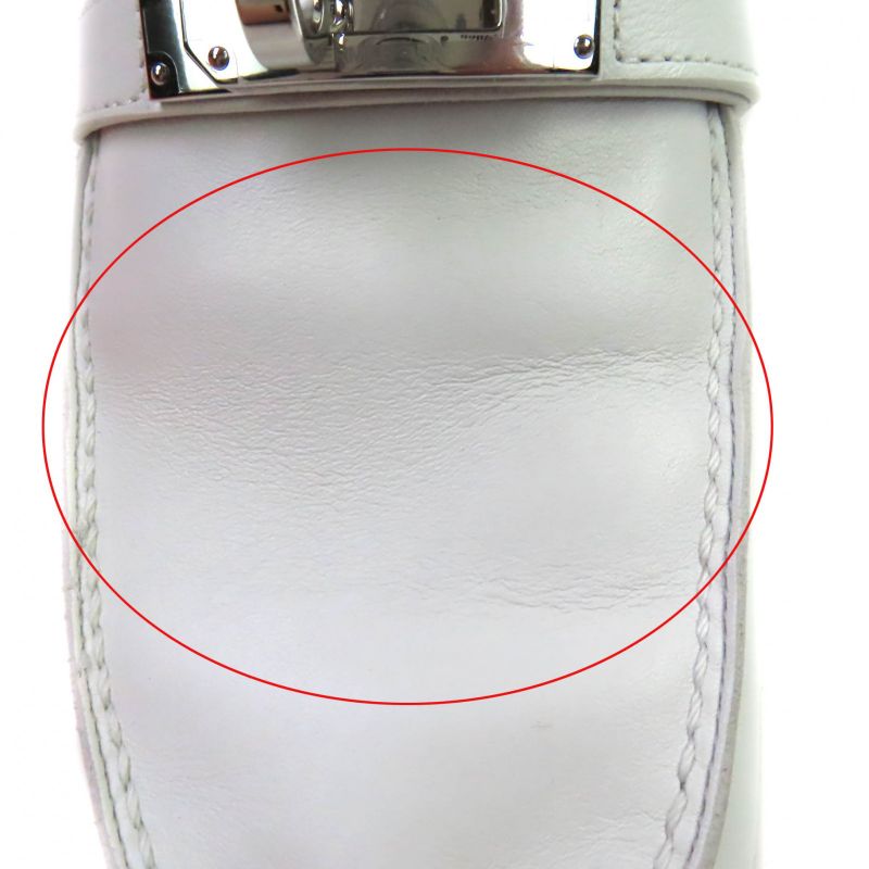 Hermes Moccasin Destin Silver Hardware Leather Loafer With Kelly Buckle White