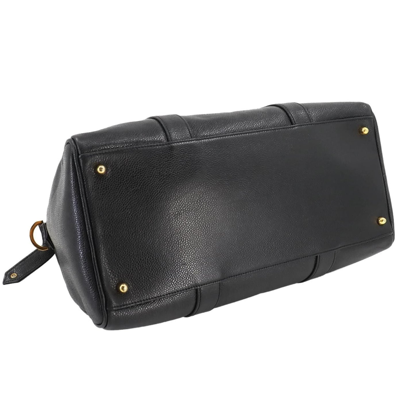 CHANEL Caviar Leather Large Bowler Bag Travel Bag Duffle Black CC Tote
