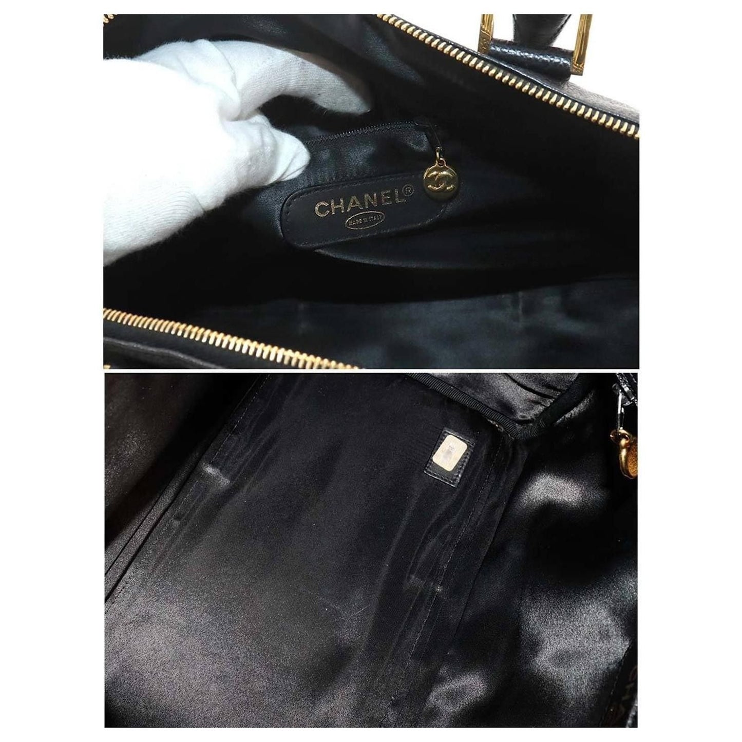 CHANEL Caviar Leather Large Bowler Bag Travel Bag Duffle Black CC Tote