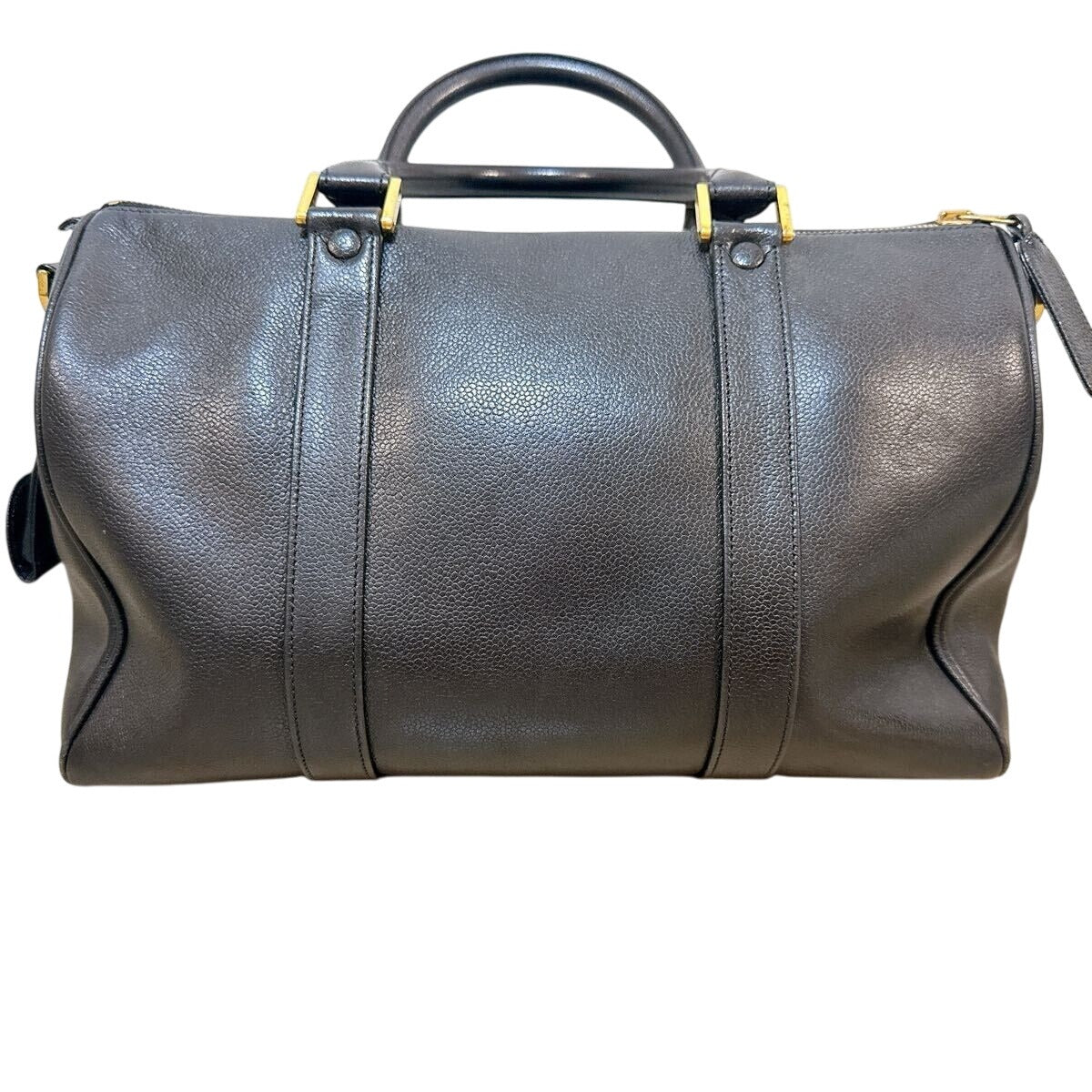 CHANEL Caviar Leather Large Bowler Bag Travel Bag Duffle Black CC Tote