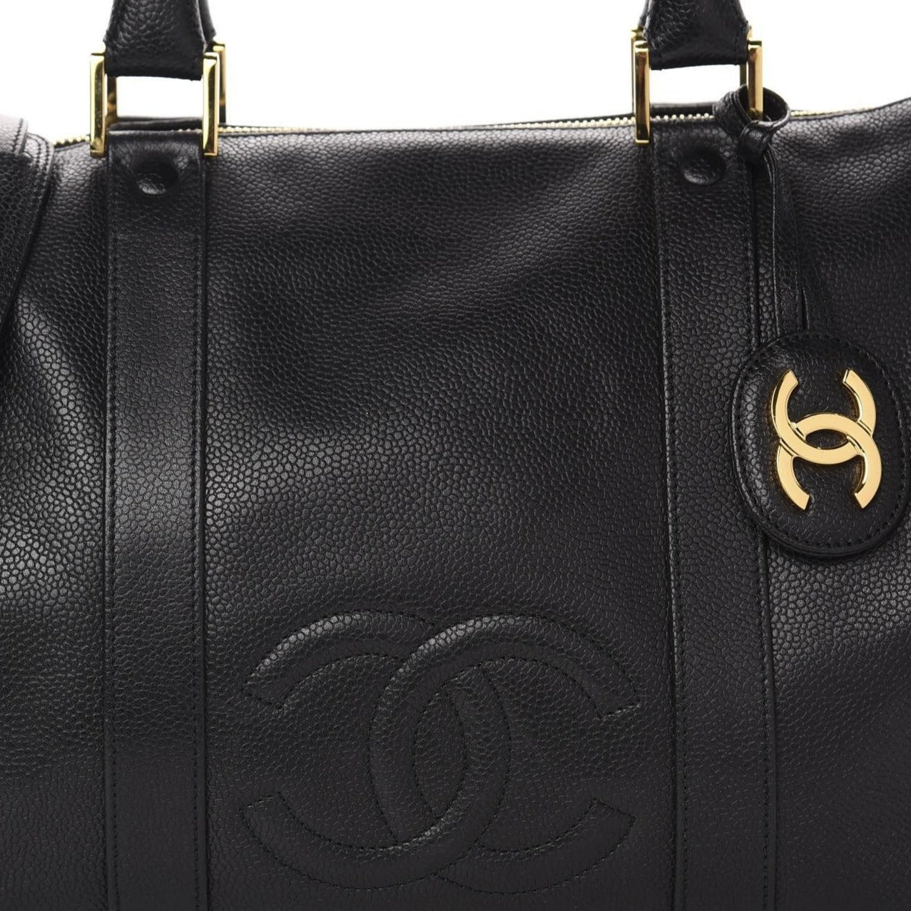 CHANEL Caviar Leather Large Bowler Bag Travel Bag Duffle Black CC Tote